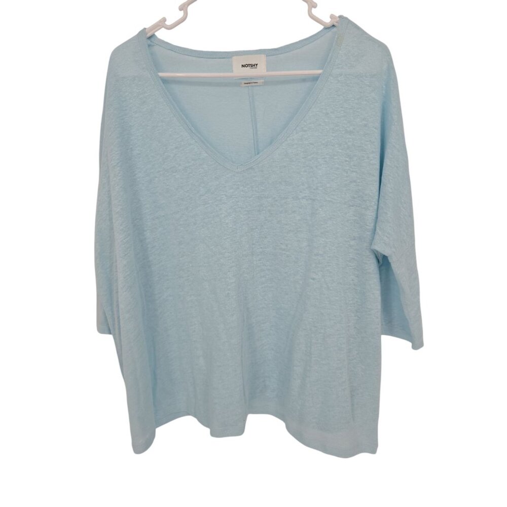 NOT SHY Size Medium Womens Top Blue Dolman Sleeve V Neck Shirt
